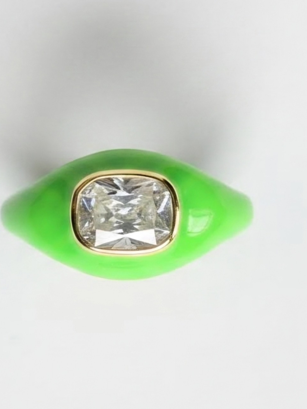 Rachel Zoe Sterling Silver Neon Green Enamel Ring with Cushion-Cut CZ